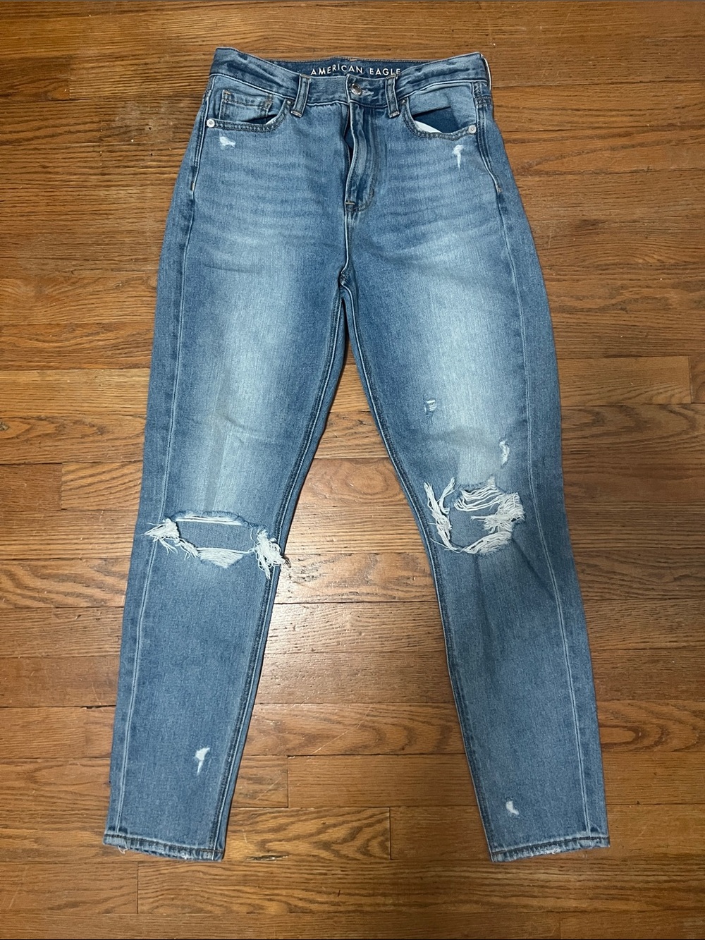 American Eagle Outfitters Women's Ripped Light Blue Mom Jeans Sz 0